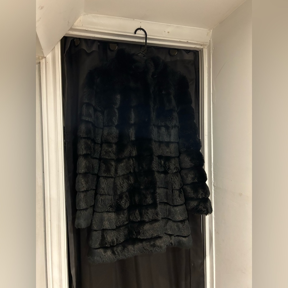 Karl Lagerfeld Black Faux Fur Coat